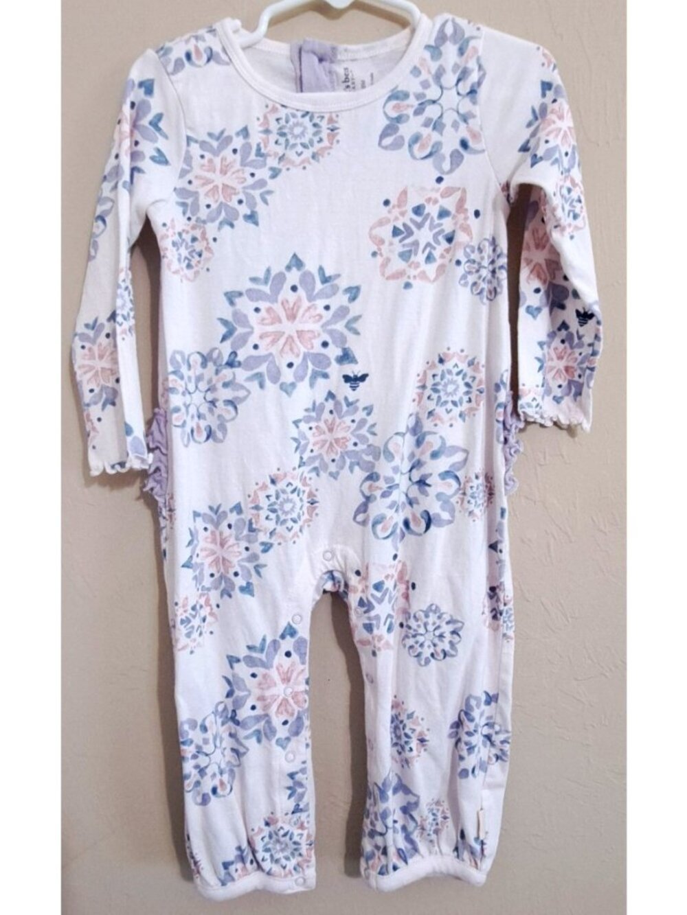 Burts Bees Girl's 18M Long Sleeve Romper Multicolor Ruffle Butt
